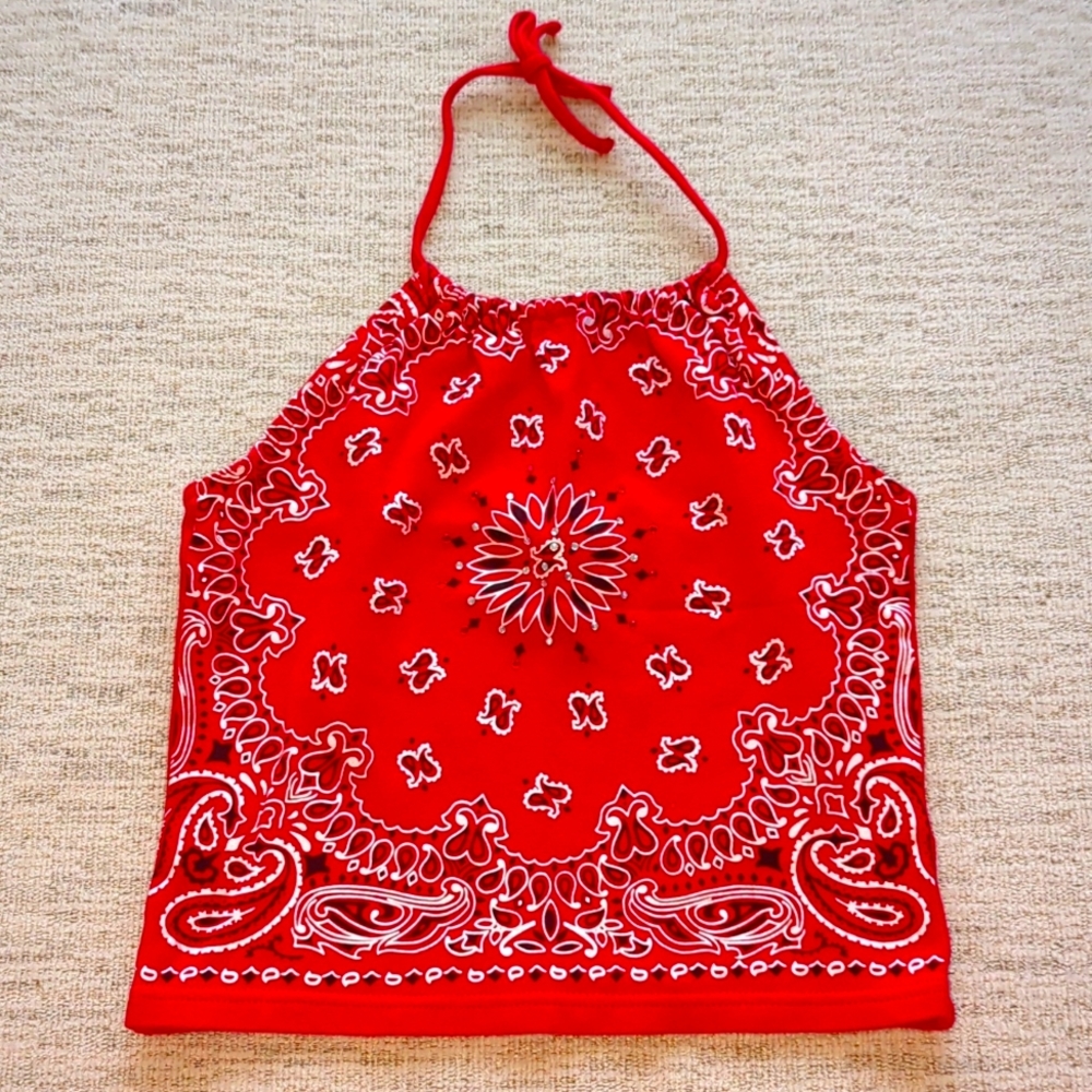 Texas Hold Em Red Bandana Halter Top